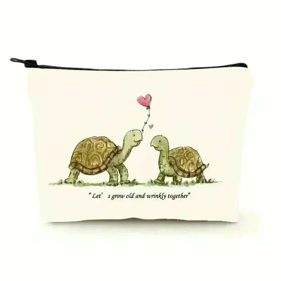 "Let's Grow Old And Wrinkly Together" Turtles Makeup Cosmetic Bag Zipper Pouch - Picture 1 of 3